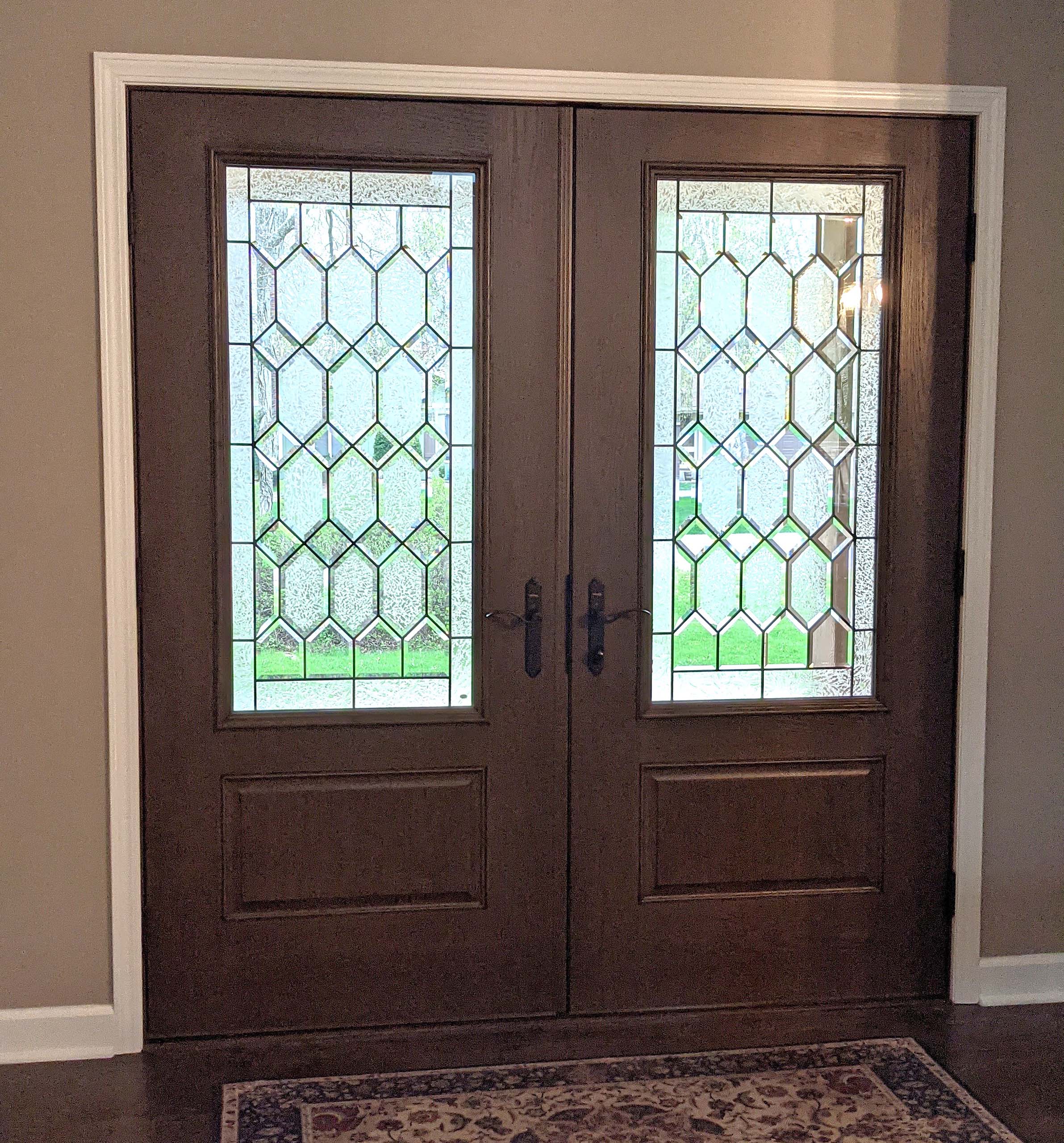 Double door with large translucent windows