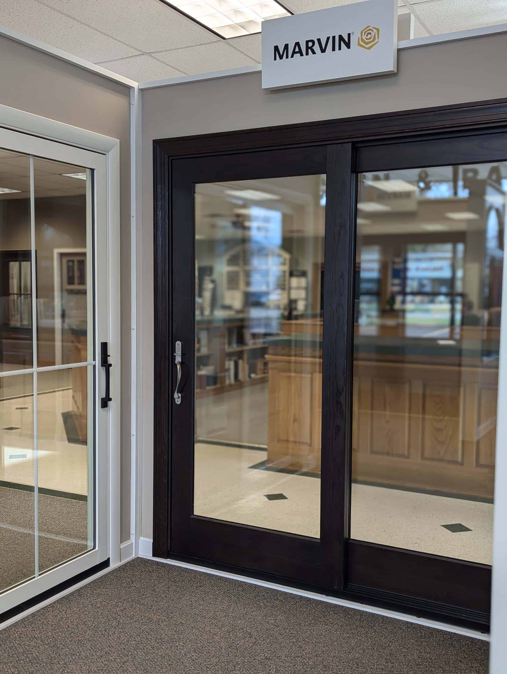 Commercial double doors with large transparent glass panels